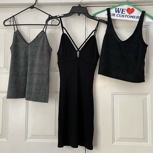 Topshop Bundle of 3:All US Sz 0- 1 Dress(Blk) & 2 Tops(Blk/Metallic) Retail $69